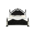 HomeRoots Wood Black Felt Finish King Bed with Crystal Mirrored Embellished
