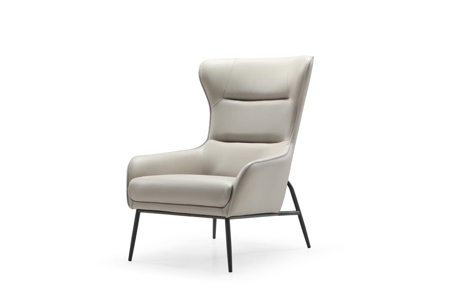 Whiteline Modern Living Light Grey Wyatt Leisure Chair In Blue, Dark Faux Leather And Sanded Black Coated Steel Legs