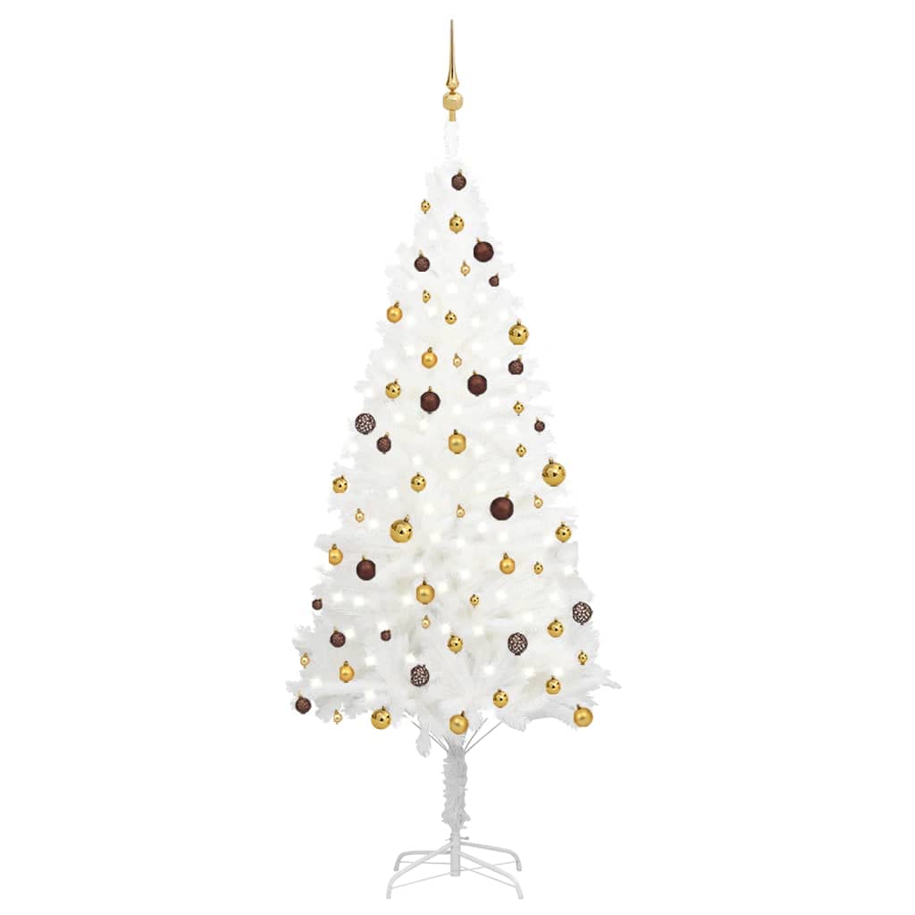 vidaXL 94.5&quot; Lifelike Artificial Christmas Tree - Pre-Lit with LEDs and Gold & Bronze Balls - Reusable Economical - for Indoor/Outdoor - 1560 Branches & 300 LEDs - Sturdy Stand - White Gold