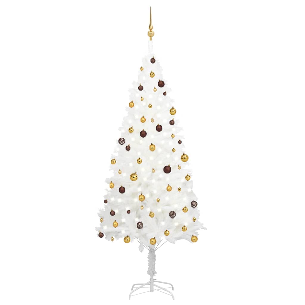 vidaXL 94.5" Lifelike Artificial Christmas Tree - Pre-Lit with LEDs and Gold & Bronze Balls - Reusable Economical - for Indoor/Outdoor - 1560 Branches & 300 LEDs - Sturdy Stand - White Gold
