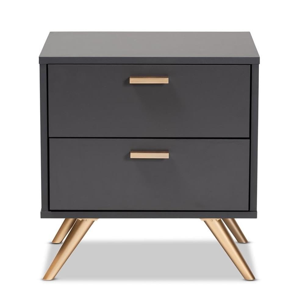 Baxton Studio Kelson Dark Grey and Gold Finished Wood 2-Drawer Nightstand