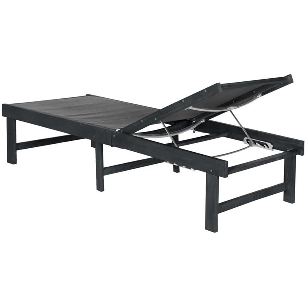Safavieh Outdoor Collection Manteca Dark Slate Grey Solid Wood/Dark Grey Texline Fabric Adjustable Chaise Lounge Chair (Pat6708K)