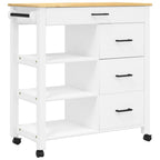 vidaXL Solid Pine Wood Rolling Kitchen Trolley - Vintage White/Honey Wax Finish, Mobile Storage Cart with Drawers/Shelves