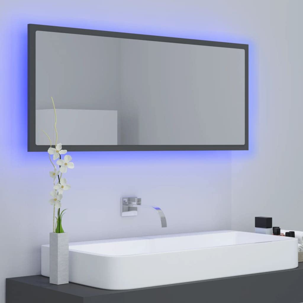 Led Bathroom Mirror Gray 39.4&quot;X3.3&quot;X14.6&quot; Engineered Wood