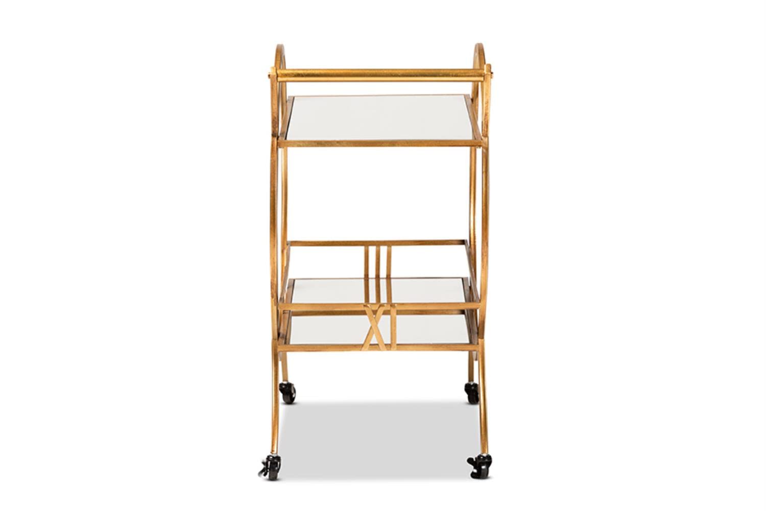 Baxton Studio Arsene Modern and Contemporary Antique Gold Finished 2-Tier Mobile Bar Cart