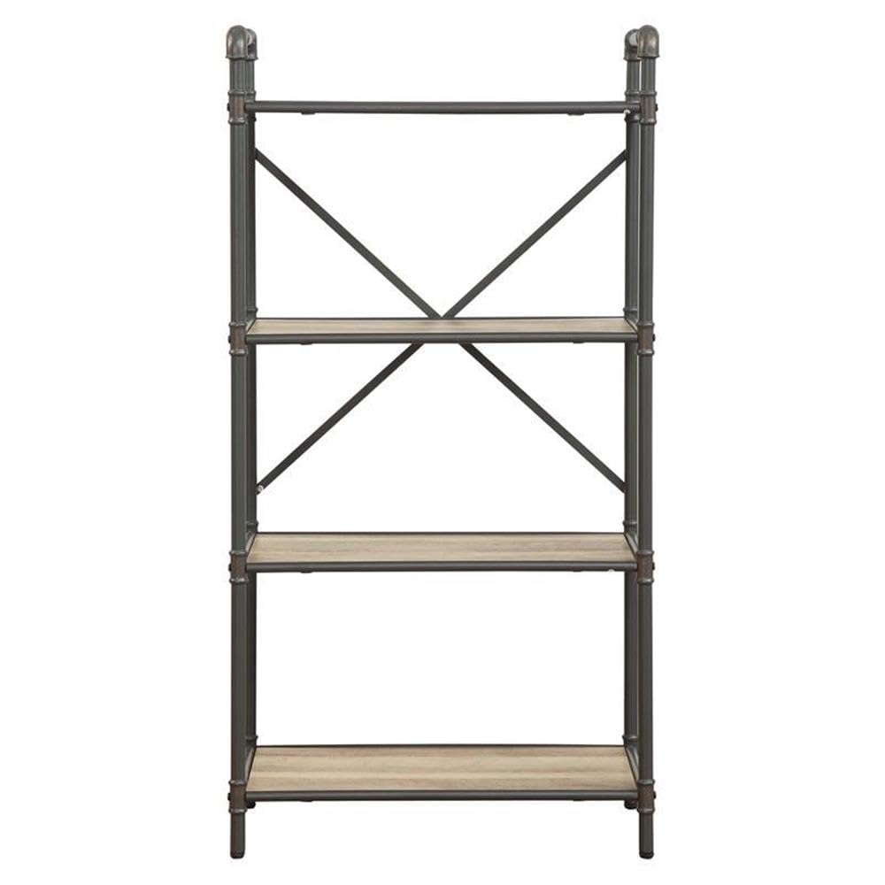 Acme Itzel 4 Wooden Tiers Rectangular Bookshelf in Antique Oak and Sandy Gray