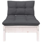 vidaXL Solid Pinewood Patio Middle Sofa - Modular Outdoor Lounge Furniture with Cushions - White and Anthracite