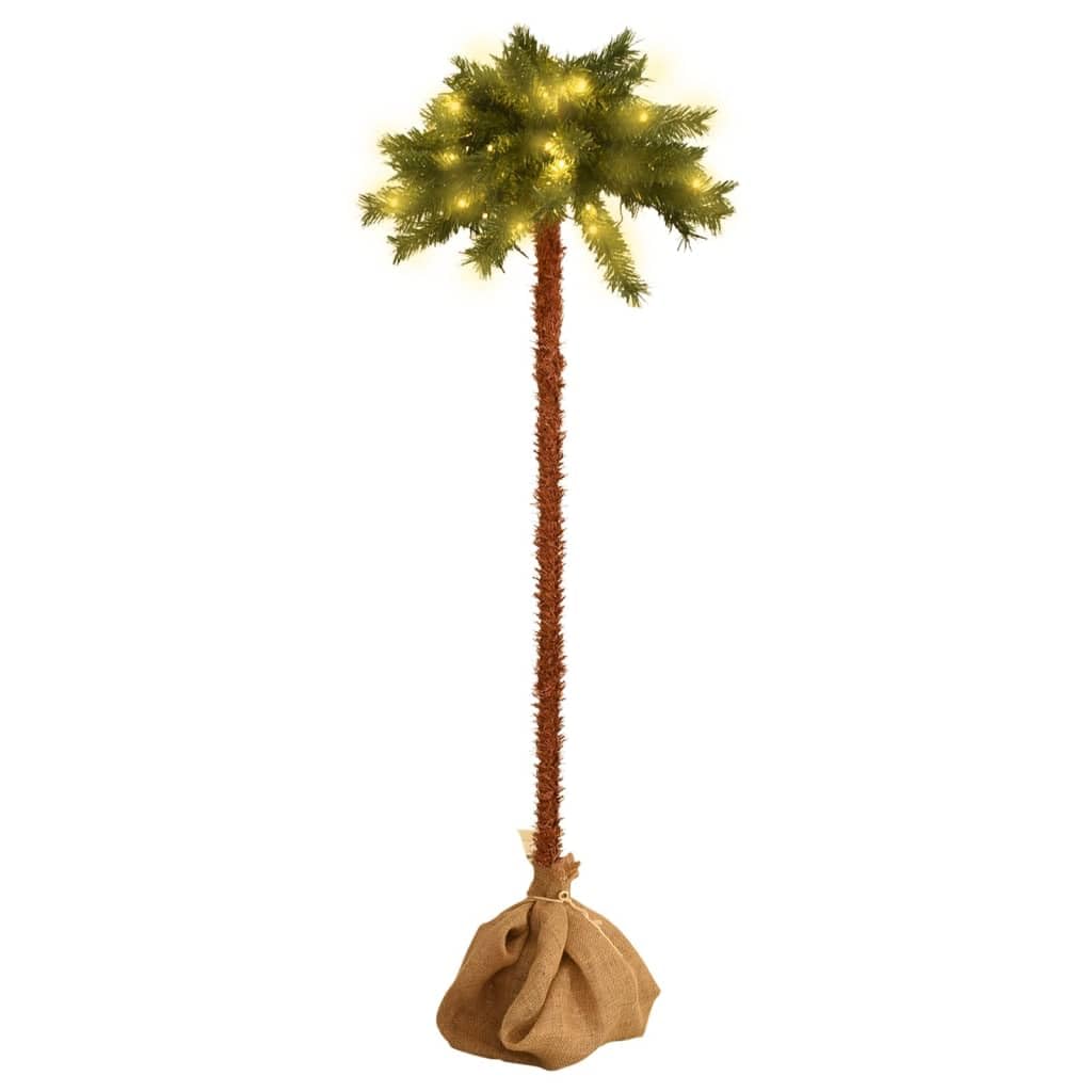 vidaXL Modern Artificial Palm Tree with LEDs, Decorative Tropical Christmas Tree with USB Connection, Stable Stand & Linen Fabric Base - Green/Brown, 70.9”