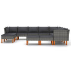 vidaXL Patio Lounge Set - 12 Piece - Gray Poly Rattan, Powder-Coated Steel Frame, Solid Eucalyptus Wood Legs - Includes Thickly Padded Cushions, Removable and Washable Covers