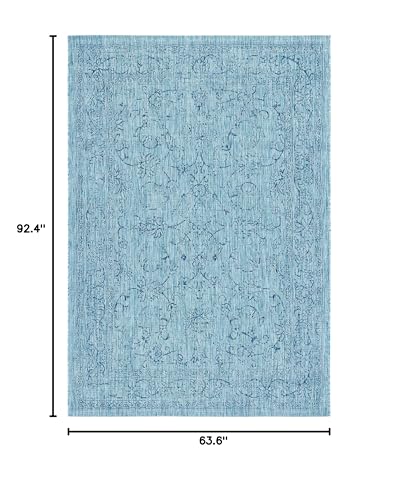 Safavieh Courtyard Collection 5'3' X 7'7' Aqua/Navy Cy8680 Indoor/ Outdoor -Waterproof Easy -Cleaning Patio Backyard Mudroom Area -Rug