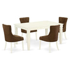 East West Furniture Wefr5-Whi-18 5 Piece Dining Table Set For 4 Includes A Rectangle Kitchen Table With Butterfly Leaf And 4 Brown Linen Linen Fabric Parson Chairs, 42X60 Inch, Linen White