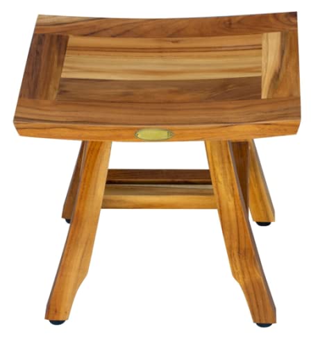 Compact Curvilinear Teak Shower Or Outdoor Bench in Natural Finish