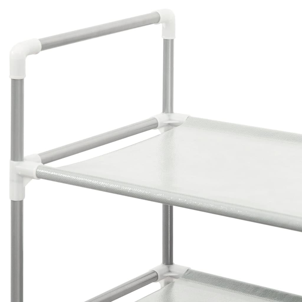 vidaXL Silver Shoe Rack with 8 Shelves - Lightweight Metal Frame and Non-woven Fabric - Spacious Footwear Organizer – Easy Assembly Required