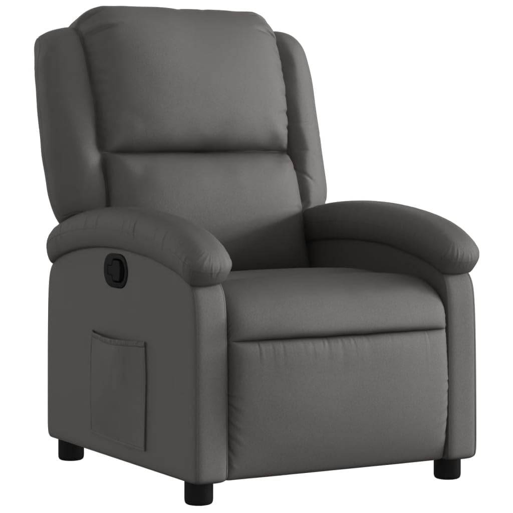 vidaXL Recliner Chair Gray Real Leather Reclining Armchair - Manual Adjustable Footrest & Backrest Recliner with Side Pocket for Living Room/Office