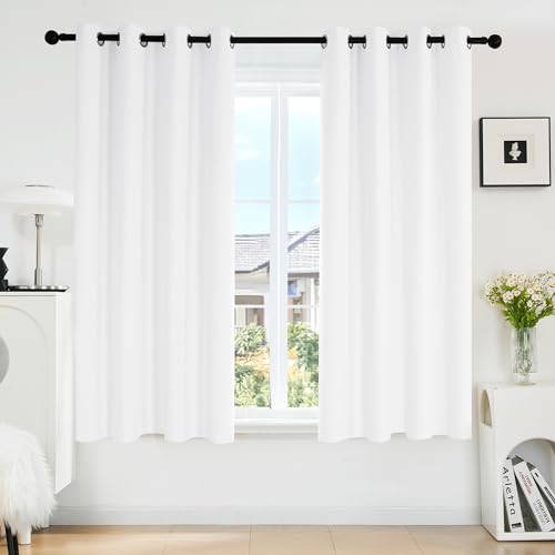 Deconovo Blackout Grommet Curtains – Thermal Insulated, Noise-Reducing, Sustainable & Easy-Care Drapes For Bedroom, Living Room & Office – Oeko-Tex Certified, White, 52W X 45L Inch (Set Of 2)