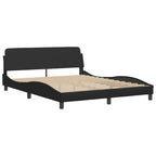 vidaXL Black Double Bed Frame with Headboard - 59.8x79.9 Faux Leather Sturdy Legs Waved Design Elegant Bedroom Furniture