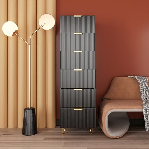 6-Drawer Lingerie Chest with Gold Metal Legs and Handles (Black)