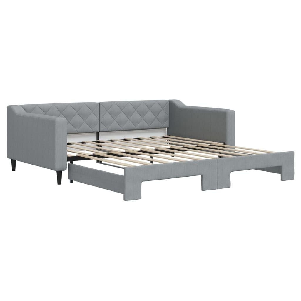 vidaXL Daybed with Trundle in Light Gray Fabric - Contemporary Guest Bed/Sofa for Living Room or Bedroom - Solid Wood and Metal Frame