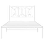 vidaXL White Metal Bed Frame with Headboard – Single Bed Frame with Storage Space, Steel Slats and Legs, 81.5 x 41.3 x 35.4