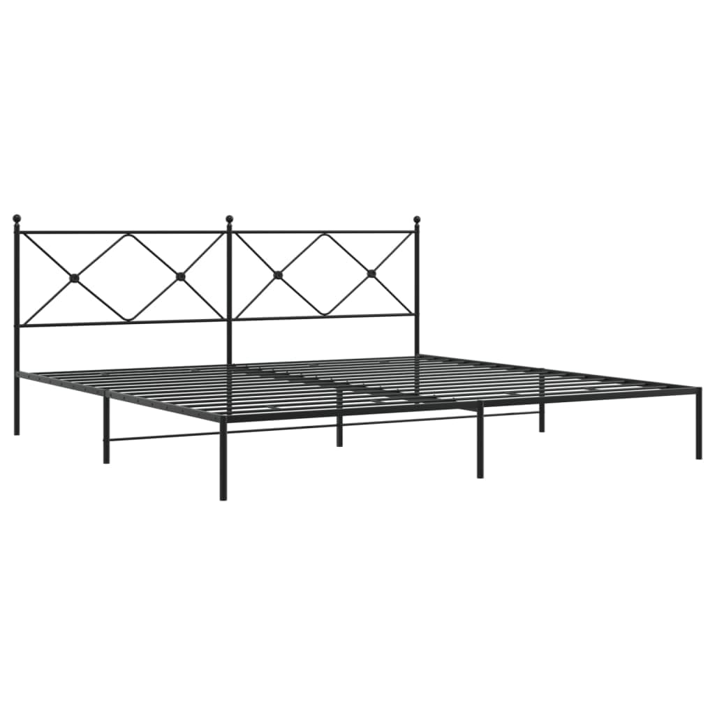 vidaXL Black Metal Bed Frame-King 76&quot;x79.9&quot; with Headboard and Slats-Modern Bedroom Furniture-Steel Construction-Easy Assembly