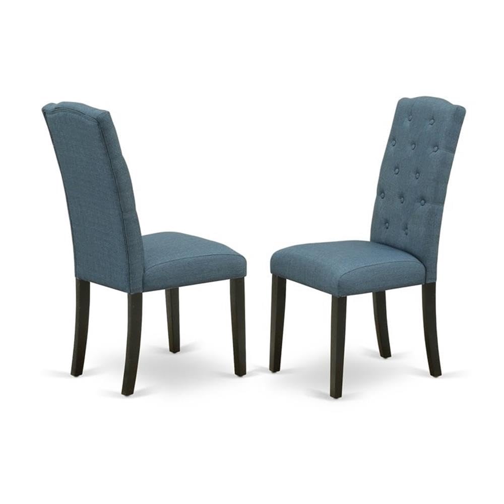 East West Furniture Lgce9-Blk-21 9 Piece Dining Table Set Includes A Rectangle Kitchen Table With Butterfly Leaf And 8 Mineral Blue Linen Fabric Upholstered Chairs, 42X84 Inch, Black
