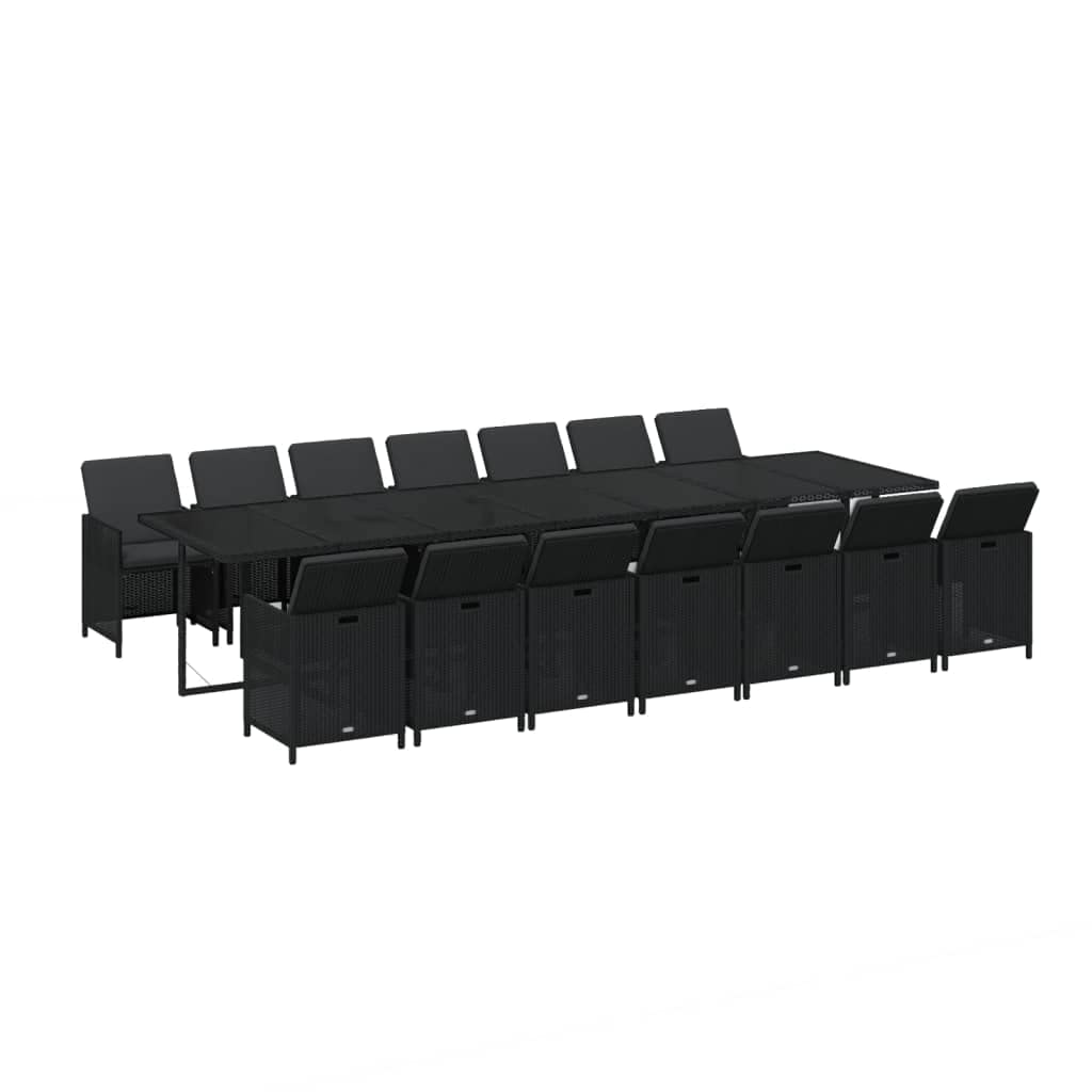 vidaXL Patio Dining Set 15 Piece with Cushions Garden Outdoor Terrace Balcony Dining Dinner Dinette Table and Chair Furniture Poly Rattan Black