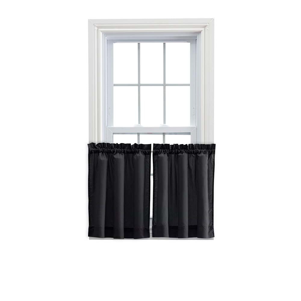 Ellis Curtain Stacey Sheer Tailored Tier Pair Curtains, 56 x 36, Black