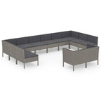 vidaXL Patio Lounge Set 12 Piece, Patio Furniture Set for Outside, Sectional Sofa with Cushions, Sofa, Farmhouse Modern, Poly Rattan Gray