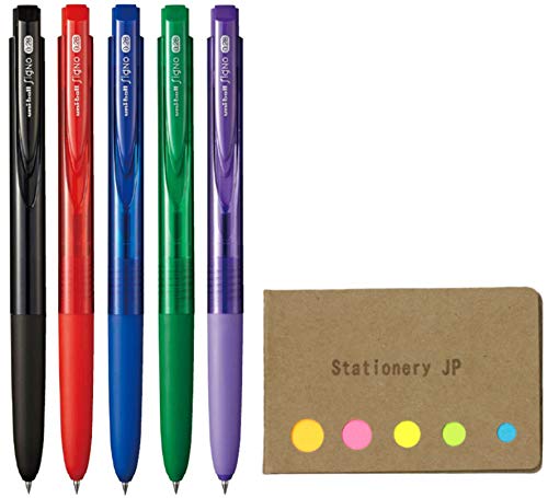 Signo Rt1 Retractable Gel Ink Pen, Ultra Micro Point 0.28Mm, Rubber Grip, 5 Color Ink, Sticky Notes Value Set