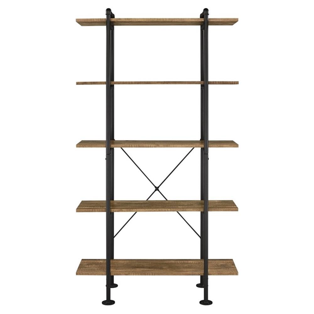 Acme Nefo 5 Wooden Tiers Shelf Bookcase in Rustic Oak and Black