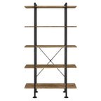 Acme Nefo 5 Wooden Tiers Shelf Bookcase in Rustic Oak and Black