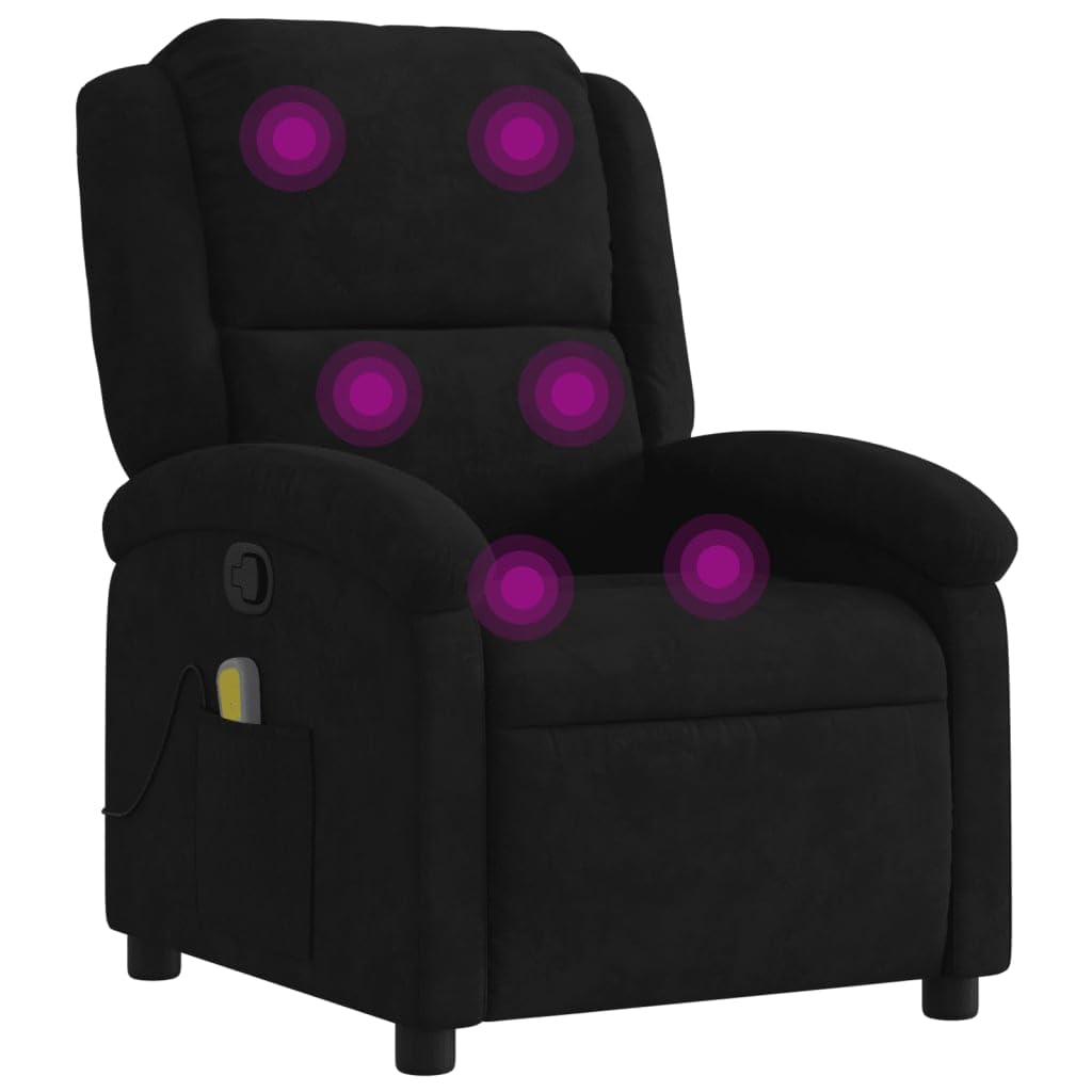 vidaXL Black Velvet Massage Recliner Chair for Elderly - Manual Reclining Lounger with Side Pocket and 6-Point Vibration, No Hea