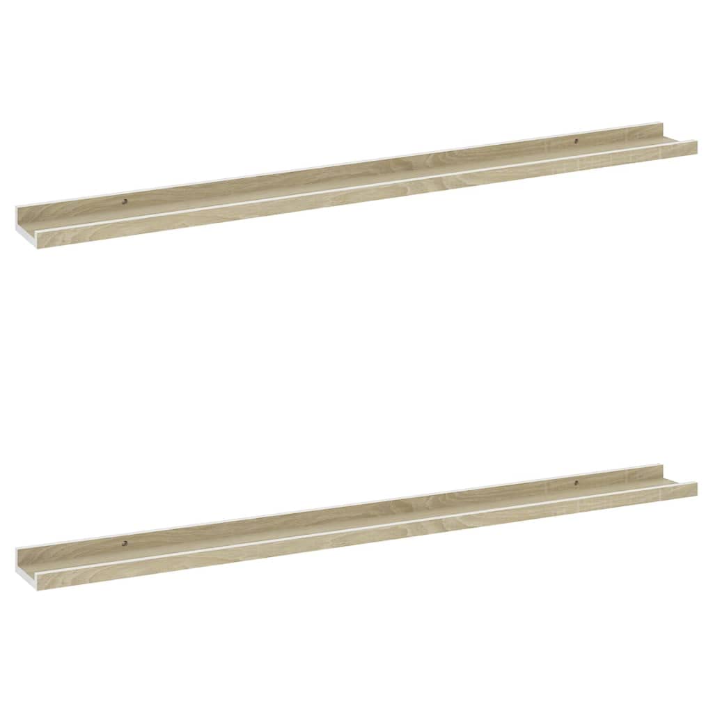 Wall Shelves -SKM Wall Shelves 2 pcs White and Sonoma Oak 39.4&quot;x3.5&quot;x1.2&quot;