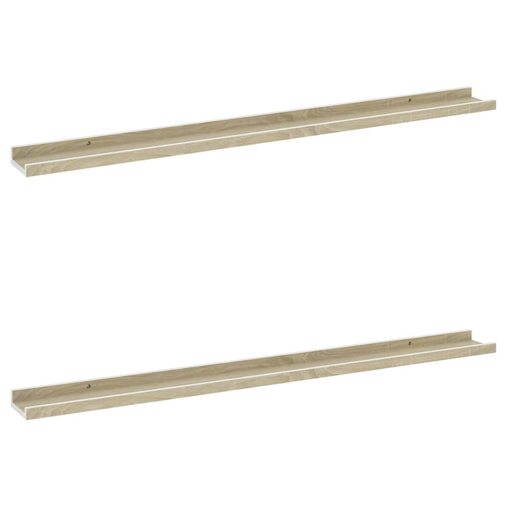 vidaXL Modern Wall Shelves in White and Sonoma Oak - Durable MDF Material - Versatile Decorative Shelves - Set of 2