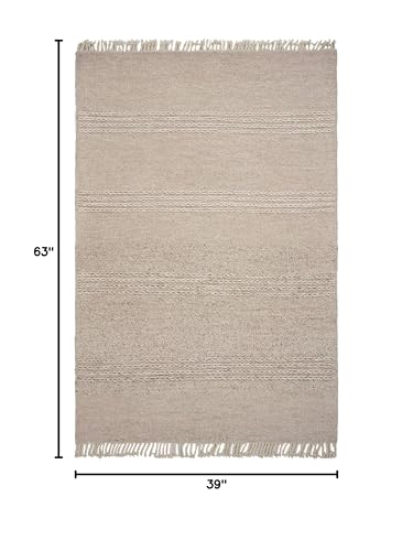 HomeRoots Decor 3'3' x 5'3' Wool Natural Area Rug