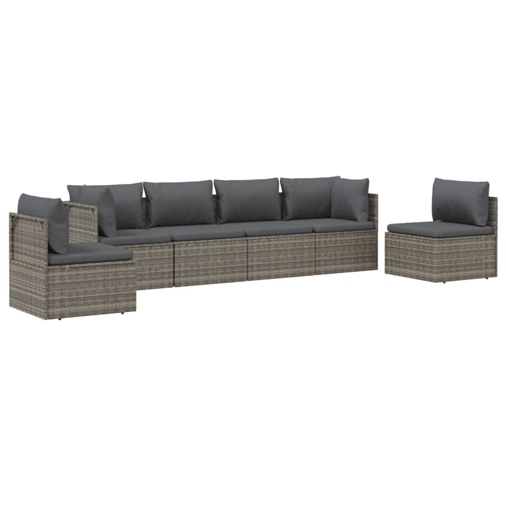 Vidaxl 6-Piece Patio Lounge Set In Gray Poly Rattan With Complementary Dark Gray Cushions – Ideal For Outdoor, Garden, Deck