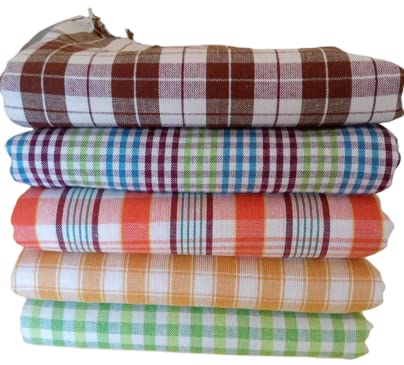 ImegaZ Handloom 100% Pure Cotton Bath Checks Towels Combo, Towel Size 53 inch/25 inch, 63 cm/ 135 cm, Multicolor (5)