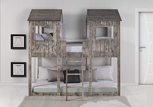 Donco Twin Tower Bunk Bed Bunkbed, Twin/Twin, Rustic Dirty White