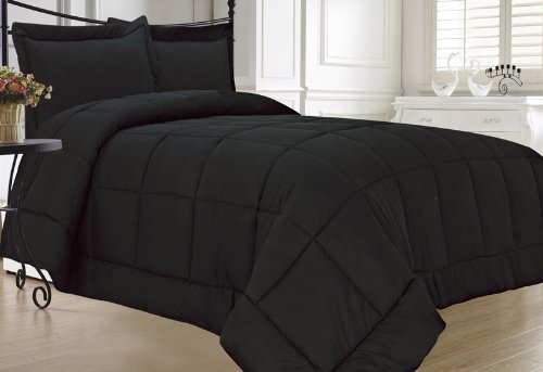 Elegant Comfort Kinglinen Down Alternative 3 Pcs Comforter Set, Queen, Black