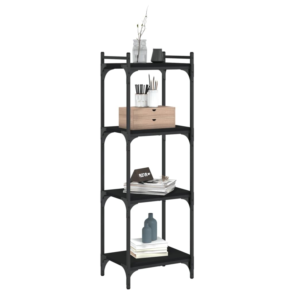 vidaXL 4-Tier Black Bookcase - Engineered Wood and Metal Frame - Adjustable Feet for Stability - Industrial Style Home Decor Bookshelf
