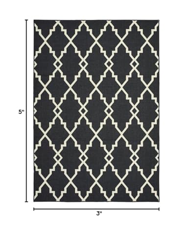 HomeRoots Polypropylene 3’x5’ Black and Ivory Trellis Indoor Outdoor Area Rug