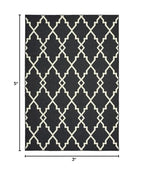 HomeRoots Polypropylene 3’x5’ Black and Ivory Trellis Indoor Outdoor Area Rug