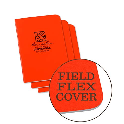 Rite In The Rain Weatherproof Mini Stapled Notebook, 3.25' X 4.625', Orange Cover, Universal Pattern, 3 Pack (No. Or71Fx-M)