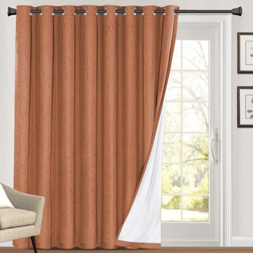 Princedeco 100% Blackout Linen Look Patio Door Curtain 84 Inches Long Extra Wide Thermal Insulated Grommet Curtain Drapes For Living Room/Sliding Glass Door,W100 X L84 Inch, Orange