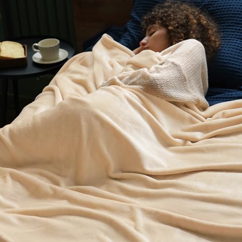 Phf Ultra Soft Fleece Blanket King Size, No Shed No Pilling Luxury Plush Cozy 300Gsm Lightweight Blanket For Bed, Couch, Chair, Sofa Suitable For All Season, 108' X 90', Beige
