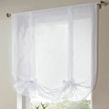 WPKIRA 1 Panel Ribbon Tie Up Solid White Roman Curtain Transparent Sheer Voile Balloon Shades with Solid Stripes Lift Sheer Curt