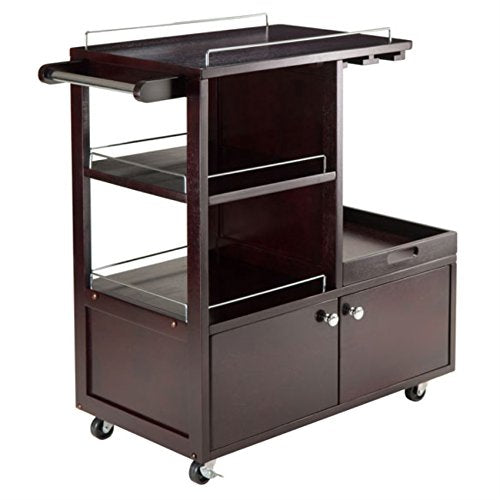 Ergode Wood Jeston Entertainment Cart | Stylish, Elegant, Durable | Ample Surface Space, Storage Drawers, Shelves | Removable Wine Holder | (92430-VV)