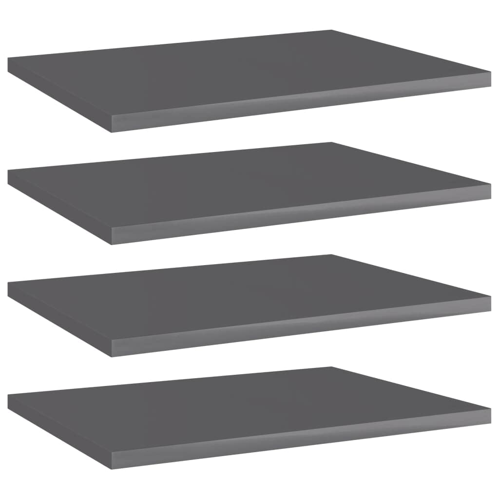 vidaXL High Gloss Gray Bookshelf Boards, Ingenious Engineered Wood Bookshelf Replacements, Easy-to-Clean Boards Set with 4 pcs