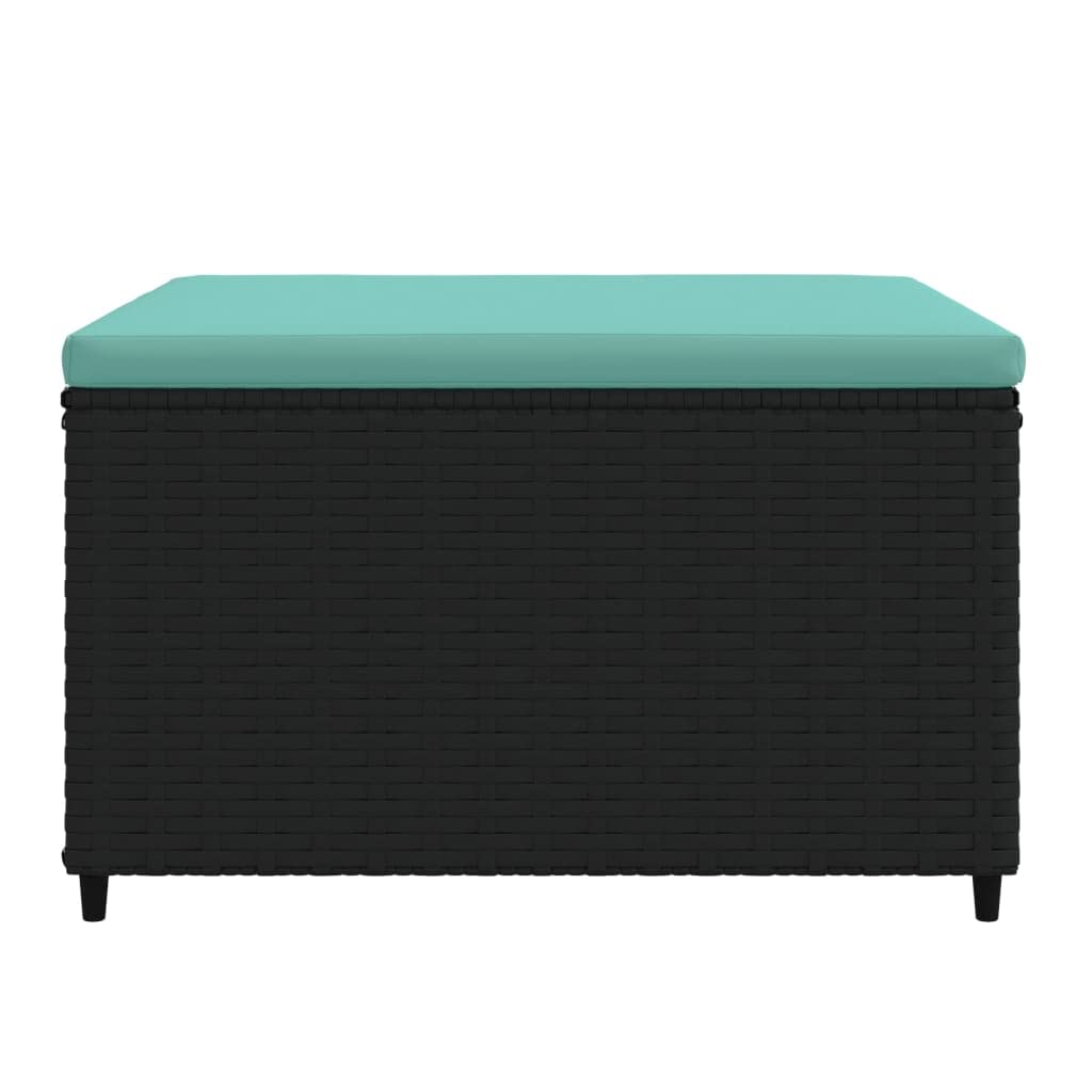 vidaXL Patio Footrest with Water Blue Cushion – Modular Outdoor Furniture Piece – Black PE Rattan Footstool with Powder Coated Steel Frame for Garden, Lounge.