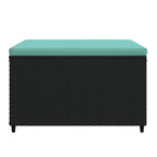 vidaXL Patio Footrest with Water Blue Cushion – Modular Outdoor Furniture Piece – Black PE Rattan Footstool with Powder Coated Steel Frame for Garden, Lounge.